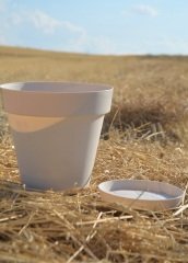 Renkli Saksı 3 LT 1 Adet Krem Renk Yalı Model Plastik Tabaklı Çiçek Saksısı