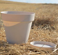 Renkli Saksı 3 LT 2 Adet Krem Renk Yalı Model Plastik Tabaklı Çiçek Saksısı