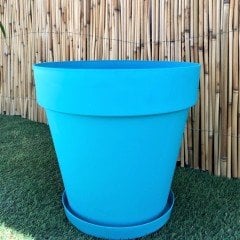 Renkli Saksı 23 LT 1 Adet Turkuaz Renk Yalı Model Plastik Tabaklı Çiçek Saksısı