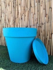 Renkli Saksı 23 LT 1 Adet Turkuaz Renk Yalı Model Plastik Tabaklı Çiçek Saksısı