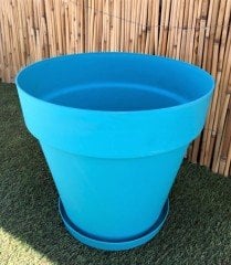 Renkli Saksı 23 LT 2 Adet Turkuaz Renk Yalı Model Plastik Tabaklı Çiçek Saksısı