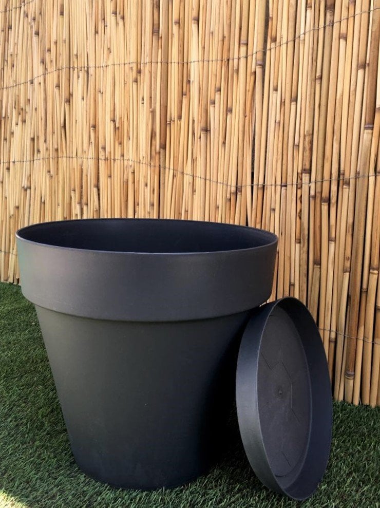 Renkli Saksı 23 LT 1 Adet Antrasit Renk Yalı Model Plastik Tabaklı Çiçek Saksısı