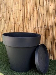 Renkli Saksı 23 LT 2 Adet Antrasit Renk Yalı Model Plastik Tabaklı Çiçek Saksısı