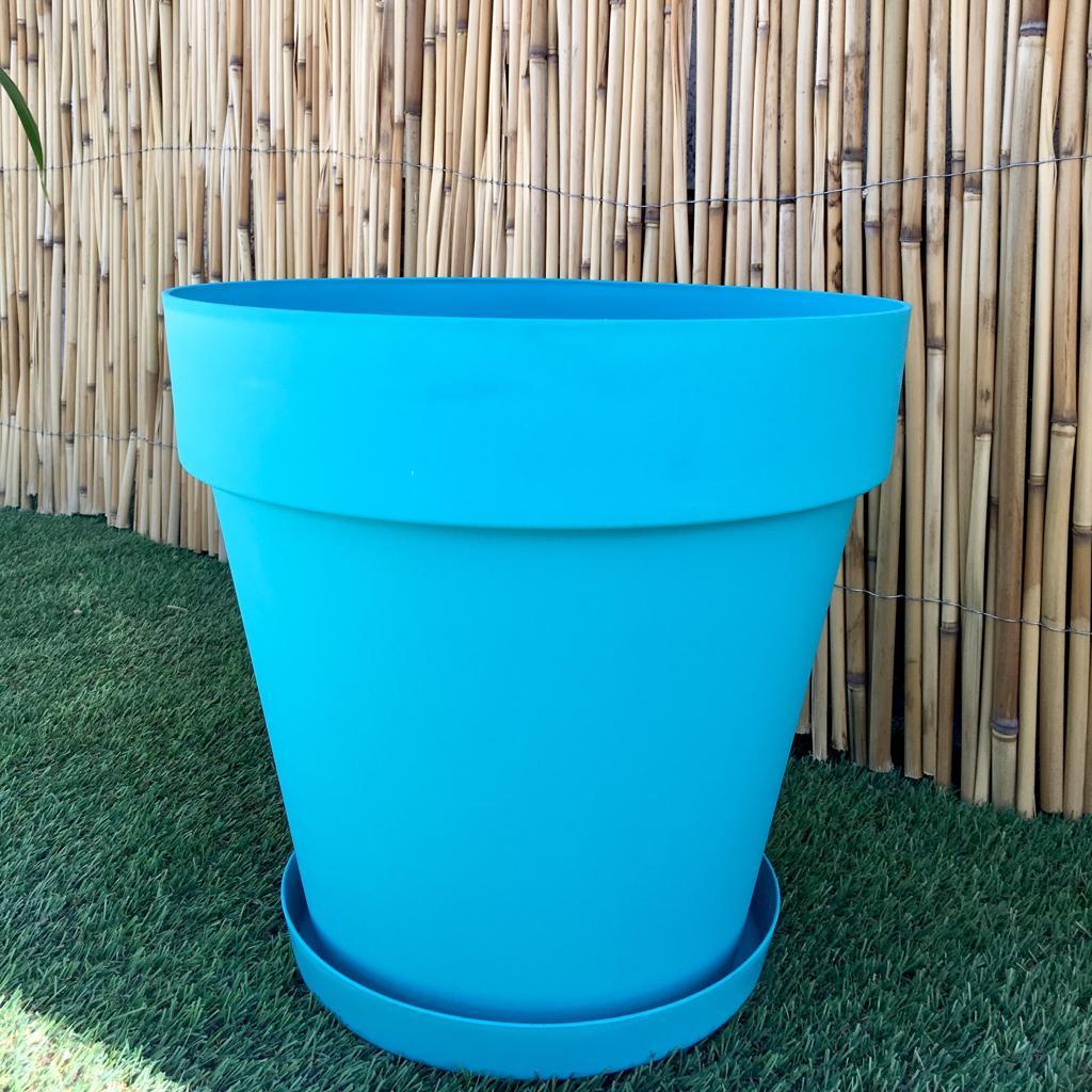 Renkli Saksı 23 LT 1 Adet Turkuaz Renk Yalı Model Plastik Tabaklı Çiçek Saksısı