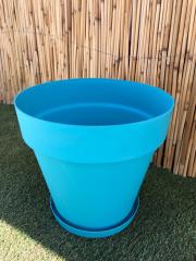 Renkli Saksı 23 LT 1 Adet Turkuaz Renk Yalı Model Plastik Tabaklı Çiçek Saksısı