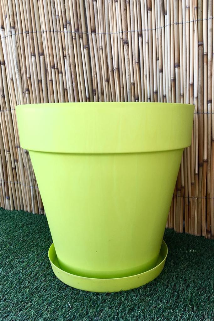 Renkli Saksı 23 LT 2 Adet Fıstık Yeşili Renk Yalı Model Plastik Tabaklı Çiçek Saksısı