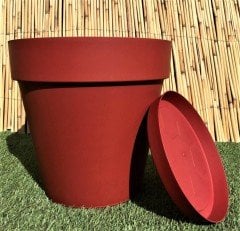 Renkli Saksı 46 LT 1 Adet Kırmızı Renk Yalı Model Plastik Tabaklı Çiçek Saksısı