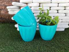 Renkli Saksı 0,7 LT 3 Adet Turkuaz Renk Papatya Model Plastik Tabaklı Çiçek Saksısı