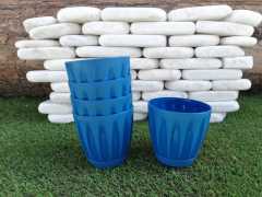 Renkli Saksı 0,7 LT 2 Adet Mavi Renk Papatya Model Plastik Tabaklı Çiçek Saksısı