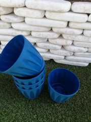 Renkli Saksı 0,7 LT 2 Adet Mavi Renk Papatya Model Plastik Tabaklı Çiçek Saksısı