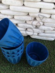 Renkli Saksı 0,7 LT 3 Adet Mavi Renk Papatya Model Plastik Tabaklı Çiçek Saksısı
