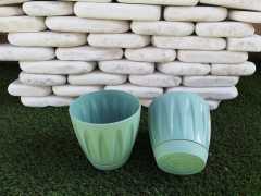 Renkli Saksı 0,7 LT 3 Adet Su Yeşili Papatya Model Plastik Tabaklı Çiçek Saksısı