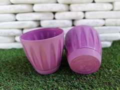 Renkli Saksı 0,7 LT 2 Adet Mor Renk Papatya Model Plastik Tabaklı Çiçek Saksısı