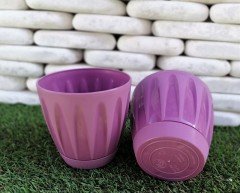 Renkli Saksı 0,7 LT 3 Adet Mor Renk Papatya Model Plastik Tabaklı Çiçek Saksısı