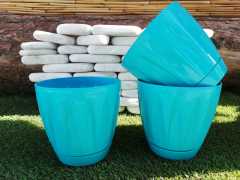 Renkli Saksı 1,5 LT 1 Adet Turkuaz Renk Papatya Model Plastik Tabaklı Çiçek Saksısı