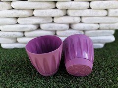 Renkli Saksı 1,5 LT 3 Adet Mor Renk Papatya Model Plastik Tabaklı Çiçek Saksısı