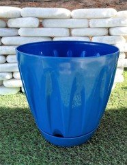 Renkli Saksı 6 LT 1 Adet Mavi Renk Papatya Model Plastik Tabaklı Çiçek Saksısı