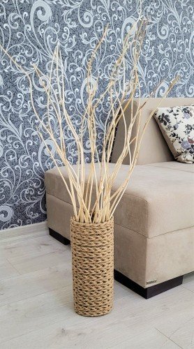 Hasır Örgü Vazo 50 Cm  Yapay Çiçek Vazosu Dekoratif Saksı