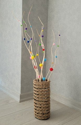 Hasır Örgü Vazo 70 cm  Yapay Çiçek Vazosu Dekoratif Saksı