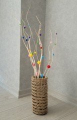 Hasır Örgü Vazo 70 cm  Yapay Çiçek Vazosu Dekoratif Saksı