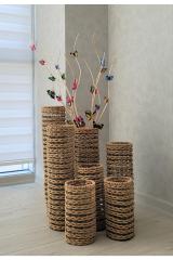 Hasır Örgü Vazo 2 Li Set 25 cm ve 50 cm Yapay Çiçek Vazosu Dekoratif Saksı