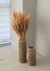 Hasır Örgü Vazo 3 lü Set 25 cm 30 cm 70 cm Yapay Çiçek Vazosu Dekoratif Saksı