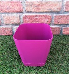 Renkli Saksı 0,8 LT 1  Adet Vişne Renk Safir Model Kare Saksı Tabaklı Saksı