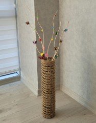 Burgulu Dal 40-60 cm 3 Kelebek 3 Ponponlu Dekoratif Vazo Süsü