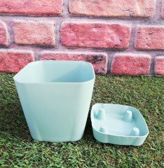 Renkli Saksı 0,8 LT 2 Adet Mint Yeşili Renk Safir Model Kare Saksı Tabaklı Saksı