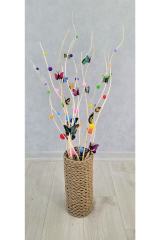 Burgulu Dal 80-100 Cm 6 Kelebek 6 Ponponlu Dekoratif Vazo Süsü