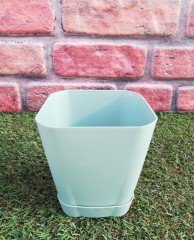 Renkli Saksı 0,8 LT 3 Adet Mint Yeşili Renk Safir Model Kare Saksı Tabaklı Saksı