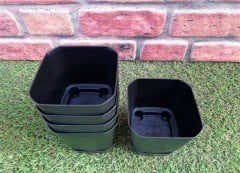 Renkli Saksı 0,8 LT 2 Adet Siyah Renk Safir Model Kare Saksı Tabaklı Saksı