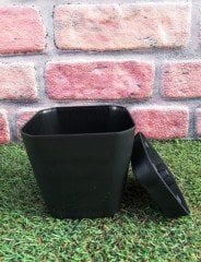 Renkli Saksı 0,8 LT 1 Adet Siyah Renk Safir Model Kare Saksı Tabaklı Saksı