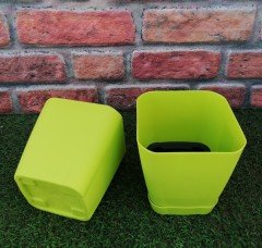 Renkli Saksı 1,8 LT 1 Adet Fıstık yeşili Renk Safir Model Kare Saksı Tabaklı Saksı