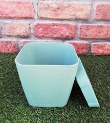 Renkli Saksı 1,8 LT 3 Adet Mint yeşili Renk Safir Model Kare Saksı Tabaklı Saksı