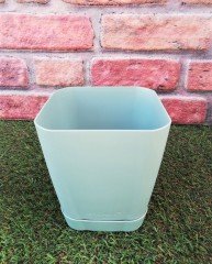 Renkli Saksı 1,8 LT 3 Adet Mint yeşili Renk Safir Model Kare Saksı Tabaklı Saksı