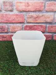 Renkli Saksı 1,8 LT 1 Adet Krem Renk Safir Model Kare Saksı Tabaklı Saksı