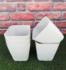 Renkli Saksı 1,8 LT 2 Adet Krem Renk Safir Model Kare Saksı Tabaklı Saksı