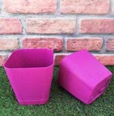 Renkli Saksı 1,8 LT 2 Adet Vişne Renk Safir Model Kare Saksı Tabaklı Saksı