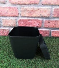 Renkli Saksı 1,8 LT 1 Adet Siyah Renk Safir Model Kare Saksı Tabaklı Saksı