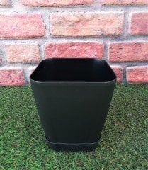 Renkli Saksı 1,8 LT 2 Adet Siyah Renk Safir Model Kare Saksı Tabaklı Saksı