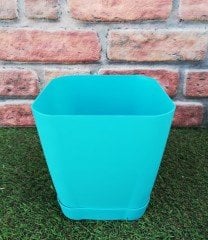 Renkli Saksı 3,4 LT 1 Adet Turkuaz Renk Safir Model Kare Saksı Tabaklı Saksı