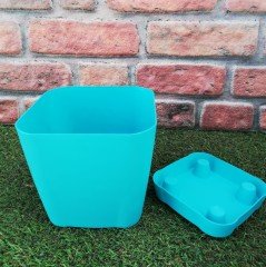 Renkli Saksı 3,4 LT 2 Adet Turkuaz Renk Safir Model Kare Saksı Tabaklı Saksı