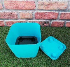 Renkli Saksı 3,4 LT 3 Adet Turkuaz Renk Safir Model Kare Saksı Tabaklı Saksı