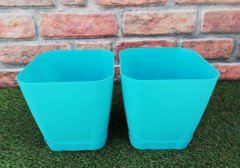 Renkli Saksı 3,4 LT 3 Adet Turkuaz Renk Safir Model Kare Saksı Tabaklı Saksı