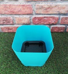 Renkli Saksı 3,4 LT 3 Adet Turkuaz Renk Safir Model Kare Saksı Tabaklı Saksı