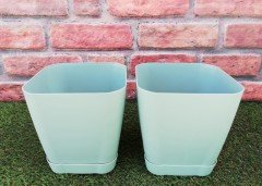 Renkli Saksı 3,4 LT 2 Adet Mint Yeşili Renk Safir Model Kare Saksı Tabaklı Saksı