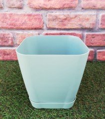 Renkli Saksı 3,4 LT 3 Adet Mint Yeşili Renk Safir Model Kare Saksı Tabaklı Saksı