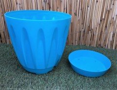 Renkli Saksı 22 LT 1 Adet Turkuaz Renk Papatya Model Plastik Tabaklı Çiçek Saksısı