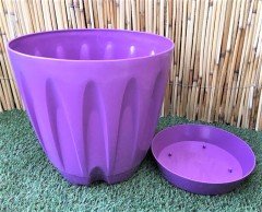 Renkli Saksı 22 LT 1 Adet Mor Renk Papatya Model Plastik Tabaklı Çiçek Saksısı